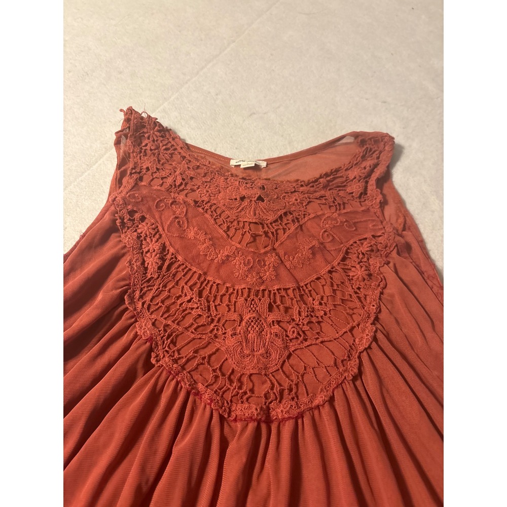 Ultra Pink Burnt Orange Crochet Lace Babydoll Sleeveless Top XL Boho Button Back - Picture 7 of 11